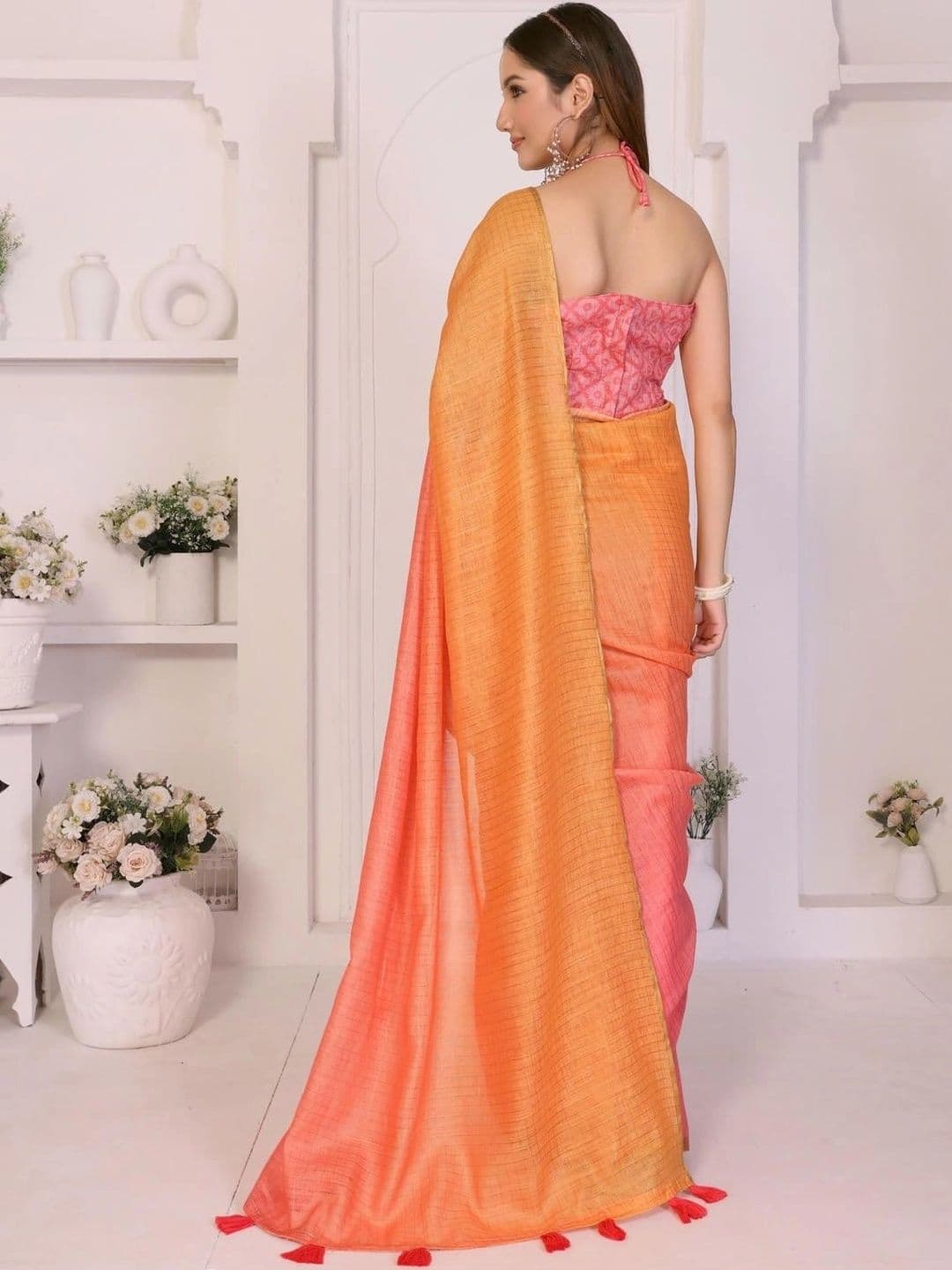 Pixie lane Ombre Zari Linen Blend Saree thumbnail 2