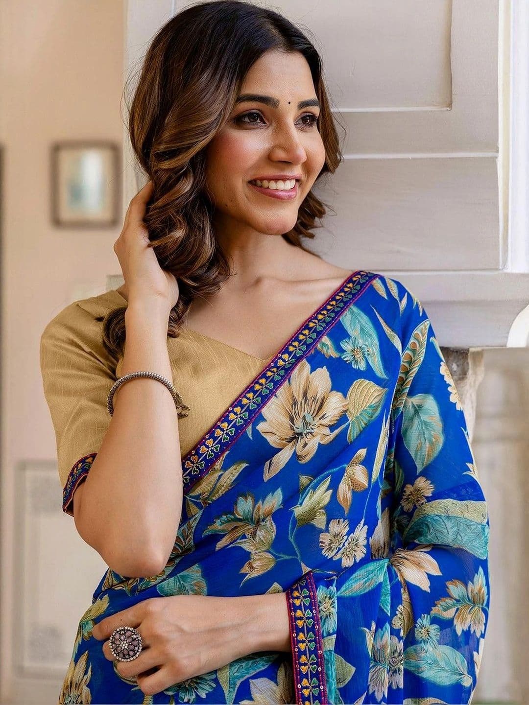 SANISA Floral Pure Chiffon Saree thumbnail 6