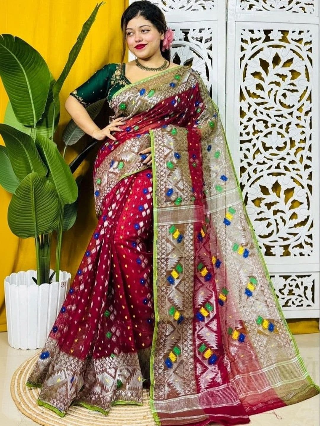 Basana Saree Kuthir Woven Design Zari Silk Cotton Jamdani Sarees - view 1