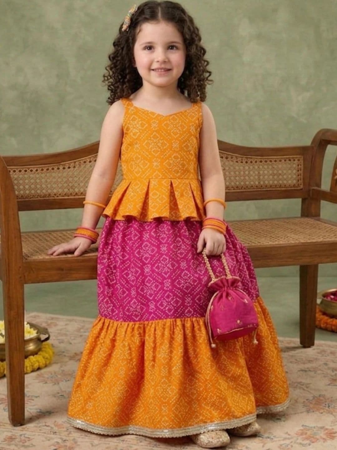 Sangria Girls Printed Ready to Wear Lehenga & thumbnail 4
