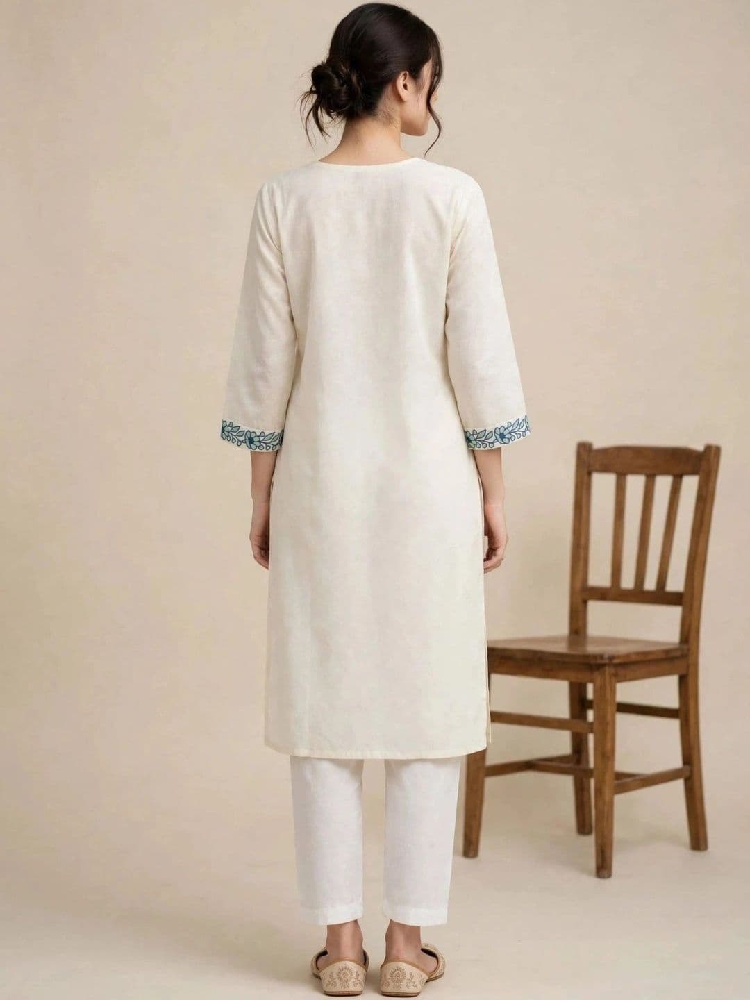 DEV DESIGNER Women Floral Embroidered Regular Thread Work Pure Cotton Kurta with Trousers thumbnail 2