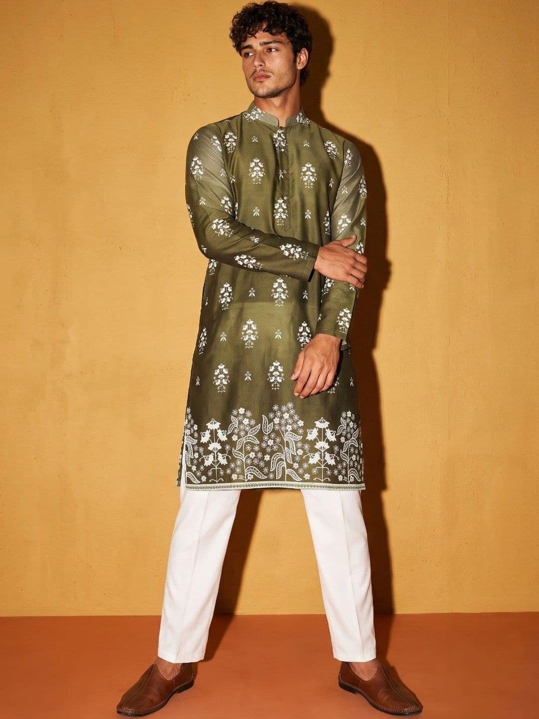 DRIP CHOWK Men Floral Printed Floral Kurta thumbnail 4