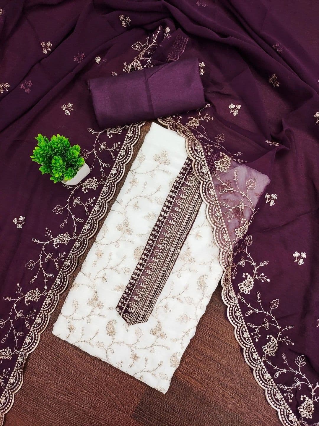 TAVAS Embroidered Unstitched Dress Material - view 1