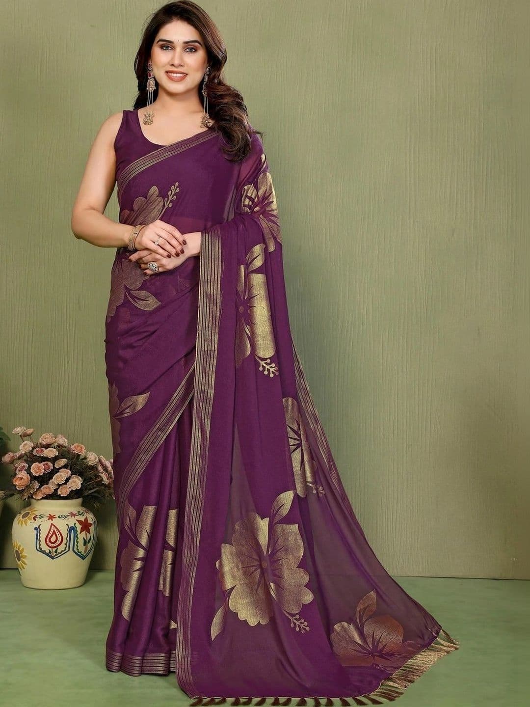Pixie lane Floral Zari Pure Georgette Saree - view 1