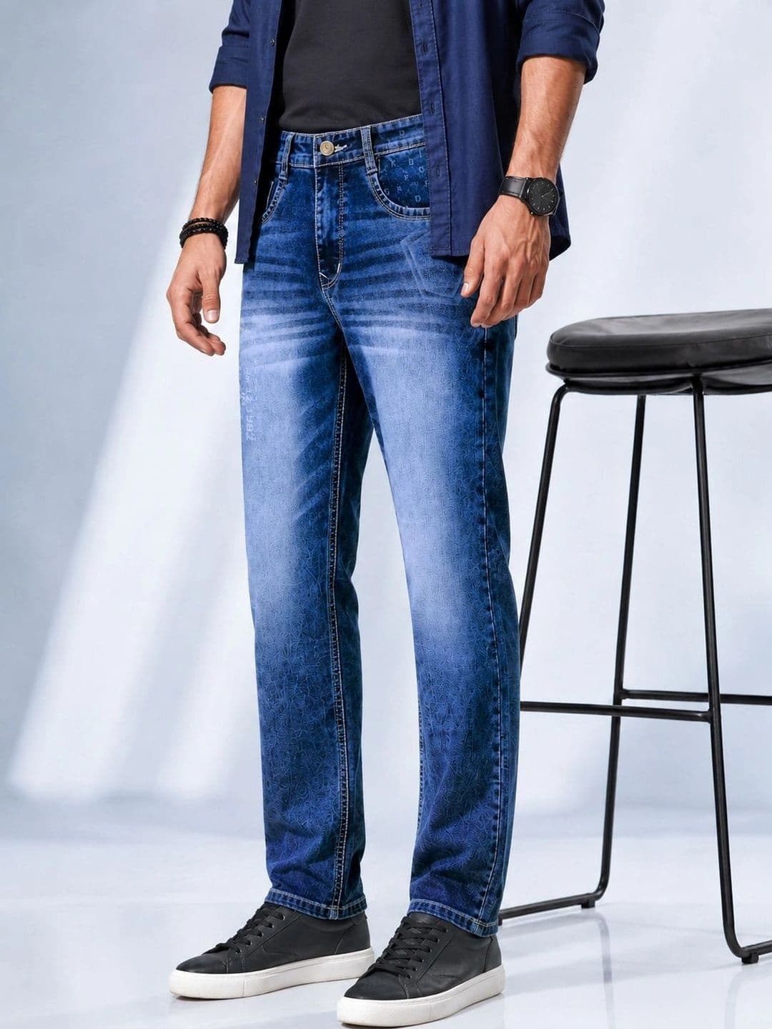 GEX Men Jean Regular Fit Mid-Rise Low Distress Printed Stretchable Jeans thumbnail 6