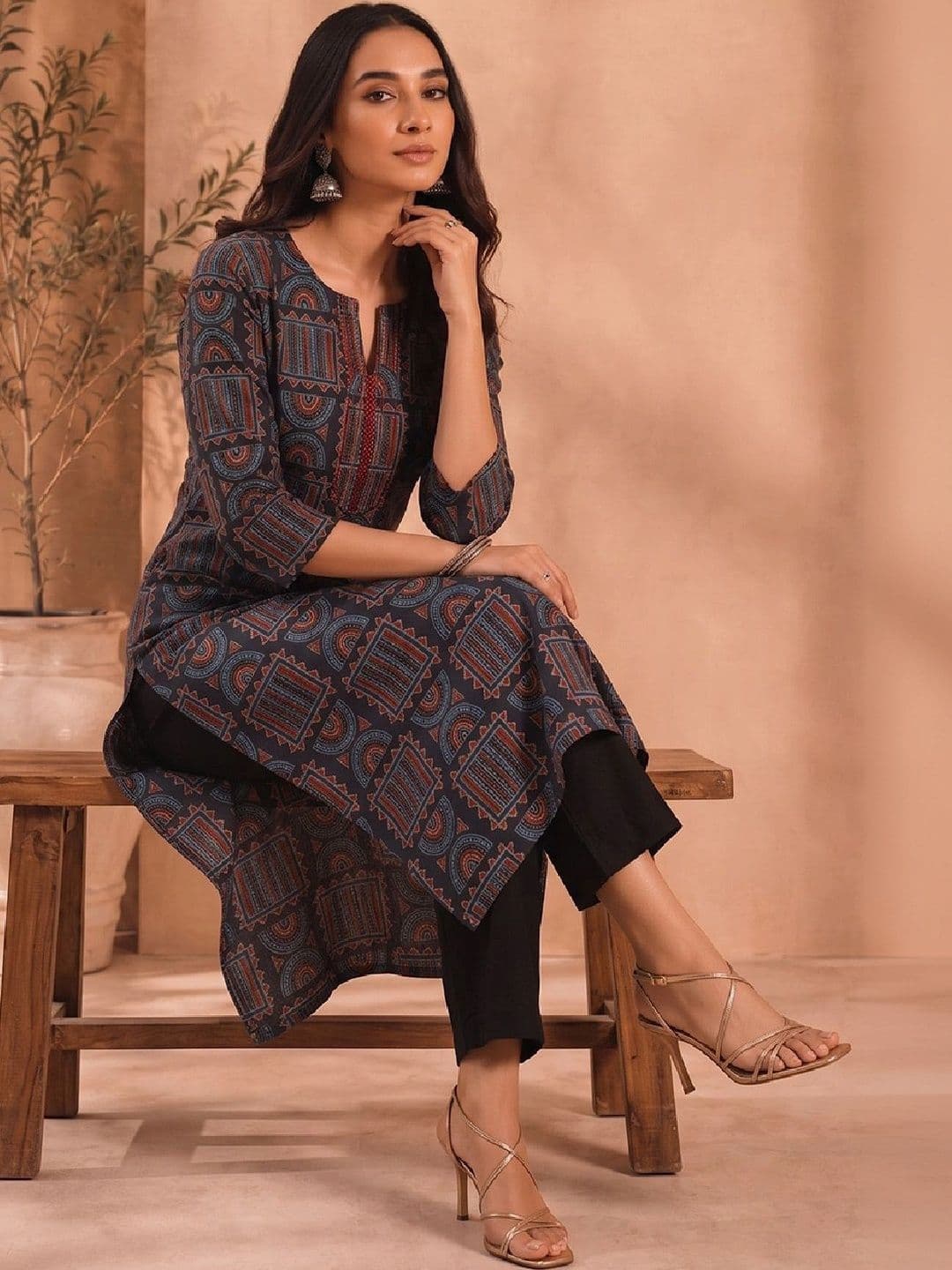KALAMIR Women Ethnic Motifs Printed Thread Work Indie Prints Kurta thumbnail 7