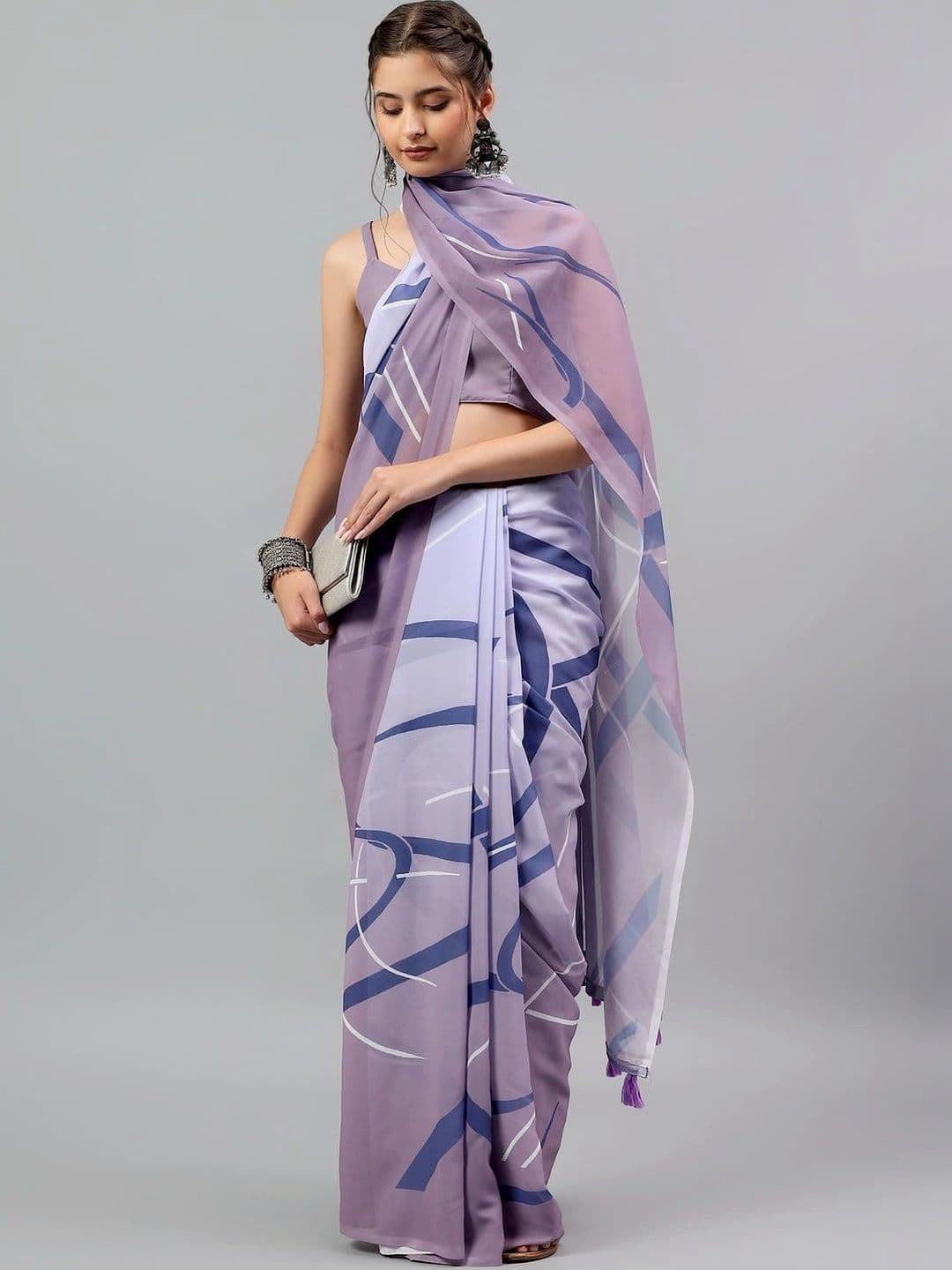 Pixie lane Poly Georgette Saree thumbnail 3