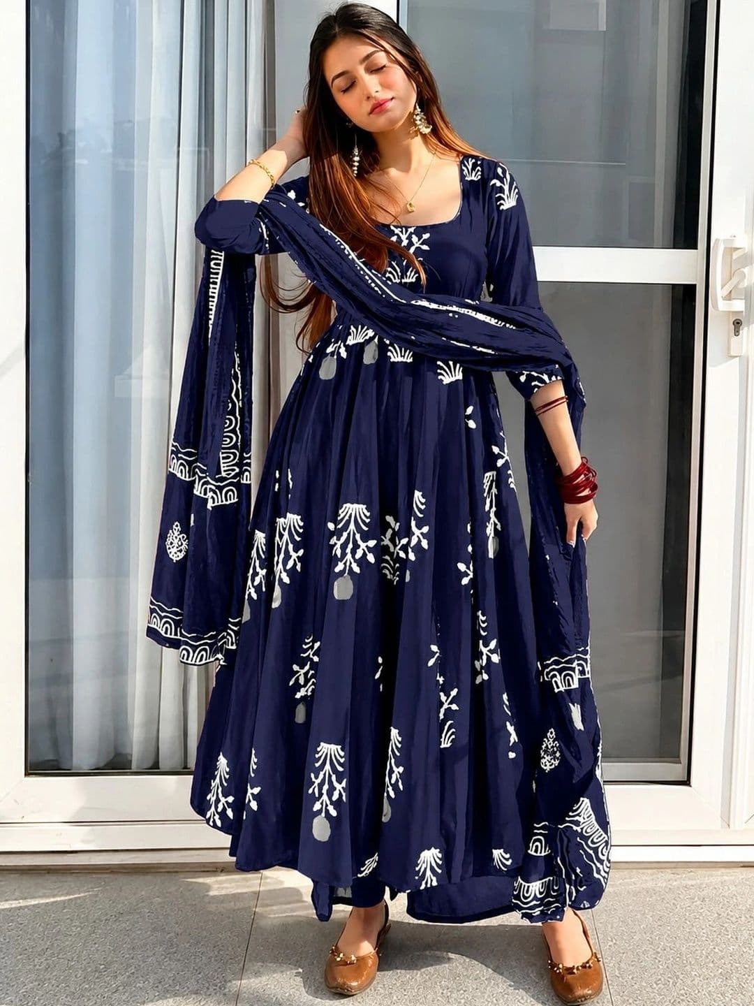 Mogra Designs Women Ethnic Motifs Printed Regular Kurta with Trousers & With Dupatta - view 1