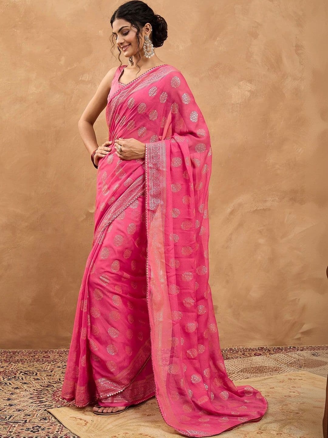Sangria Embellished Zari Poly Chiffon Designer Chanderi Saree thumbnail 4
