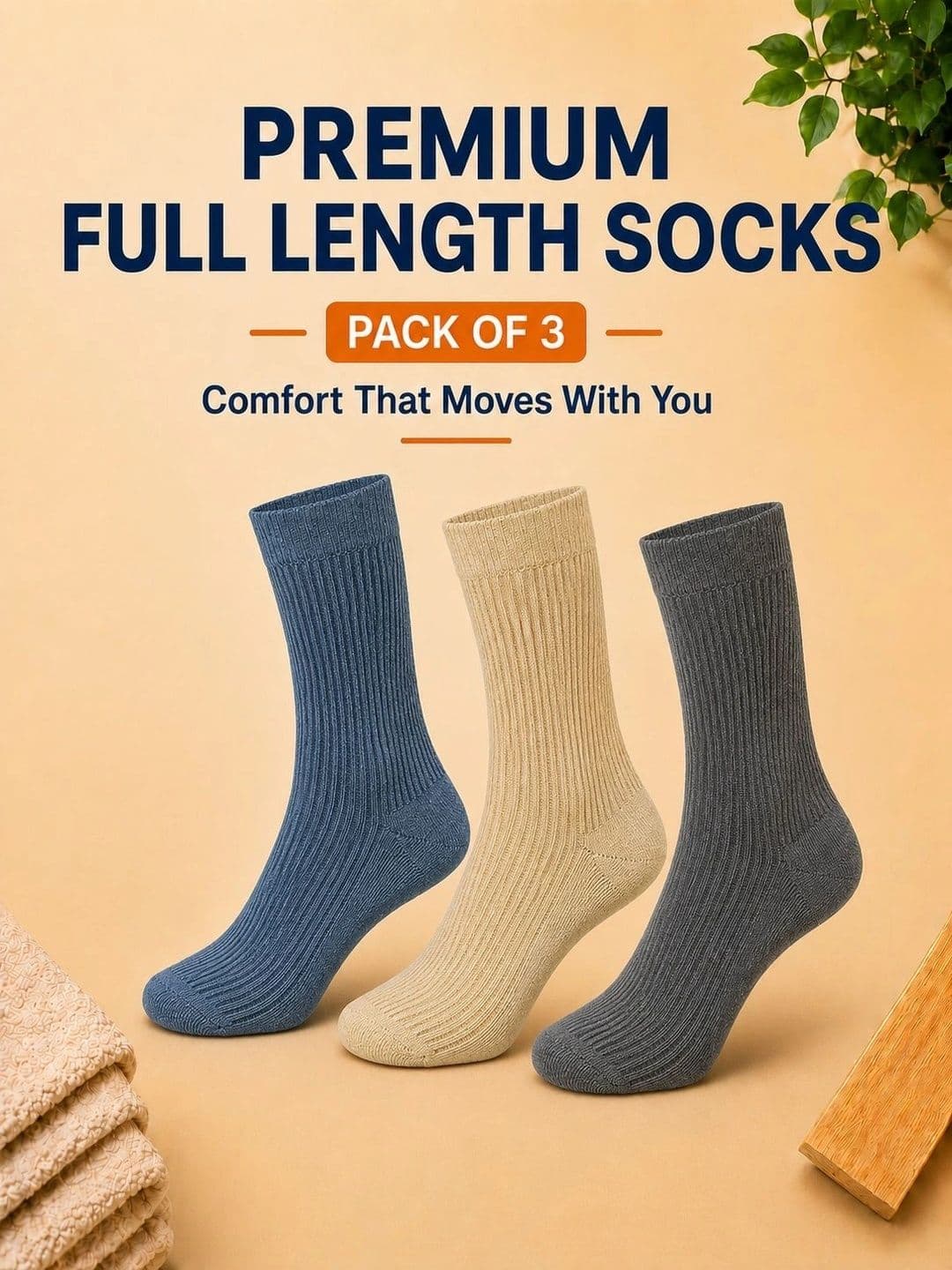 ADDOSSO Men Pack of 3 Cotton Assorted Calf Length Socks thumbnail 3