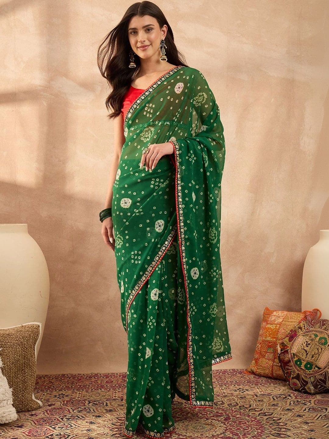 Sangria Bandhani Poly Georgette Designer Bandhani Saree - view 1