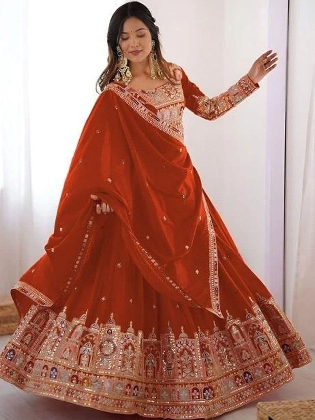 Vishu Saree Embellished Mirror Work Ready to Wear Lehenga & Blouse With Dupatta - view 1