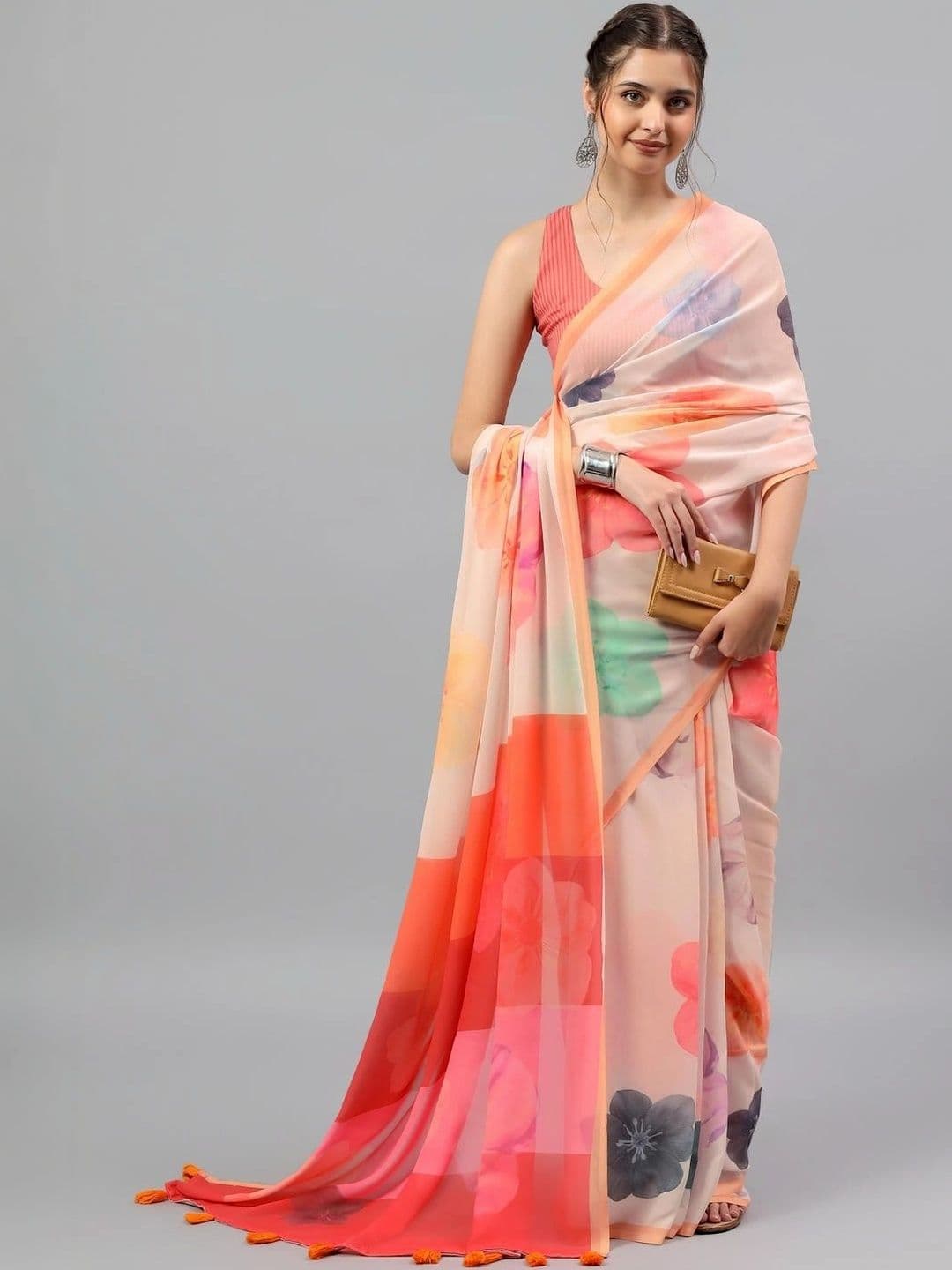 Pixie lane Floral Poly Georgette Saree - view 1