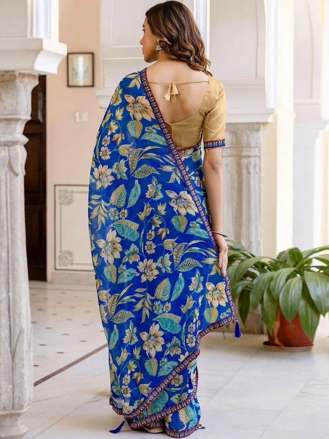 SANISA Floral Pure Chiffon Saree thumbnail 7