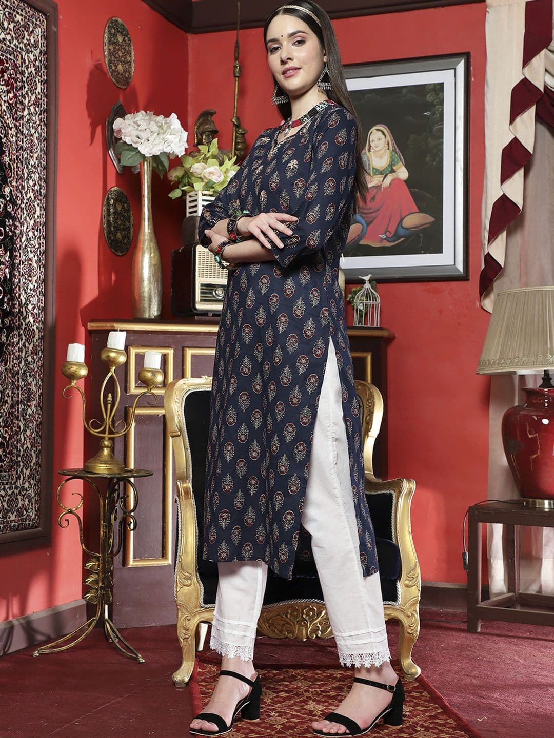 Sangria X fwd  Ethnic Motifs Printed Cotton Straight Kurta thumbnail 5