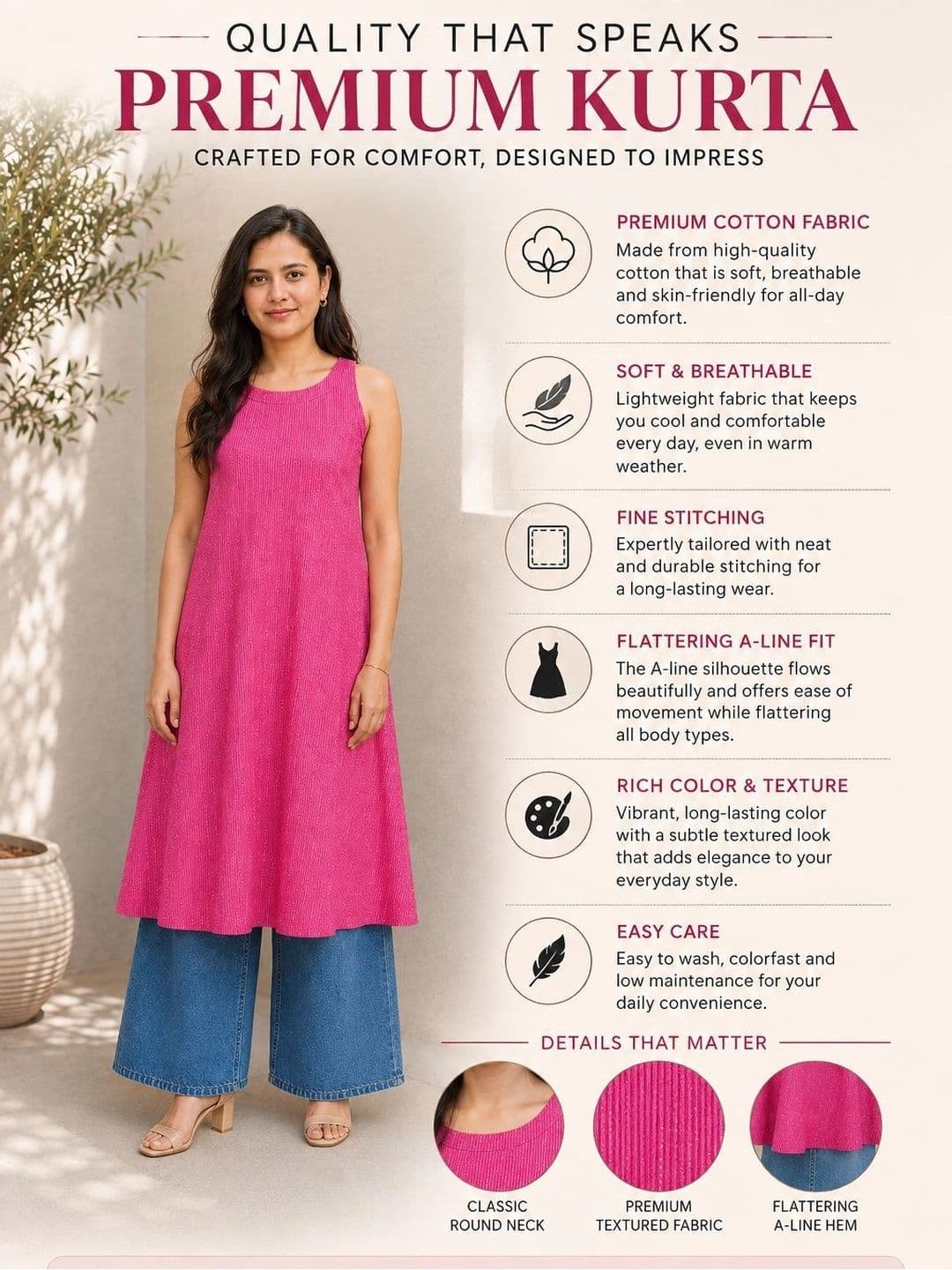HERE&NOW Woven Design Pure Cotton Kurti thumbnail 2