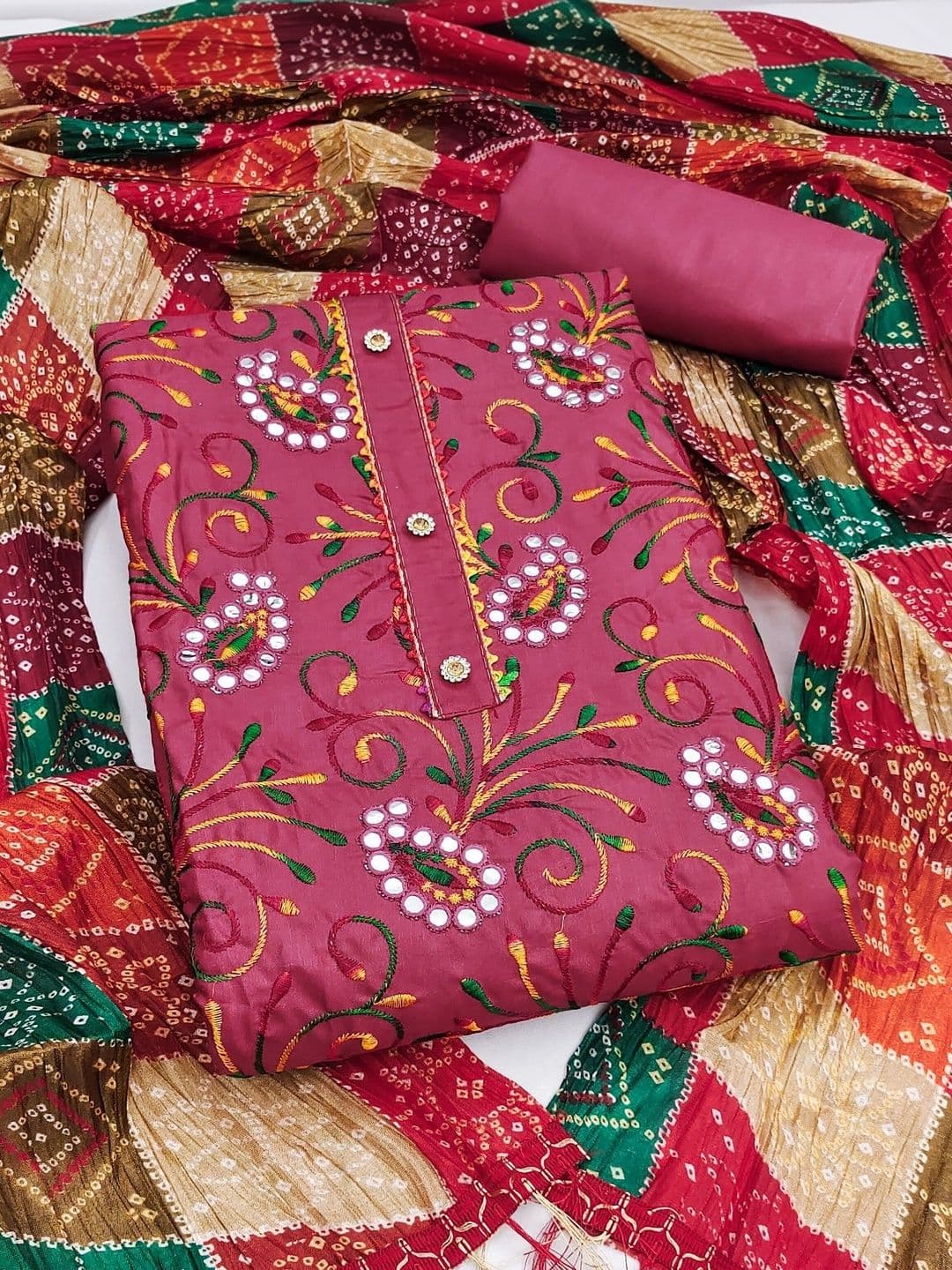 Dhaaga Ghar Women Embroidered Unstitched Dress Material thumbnail 3