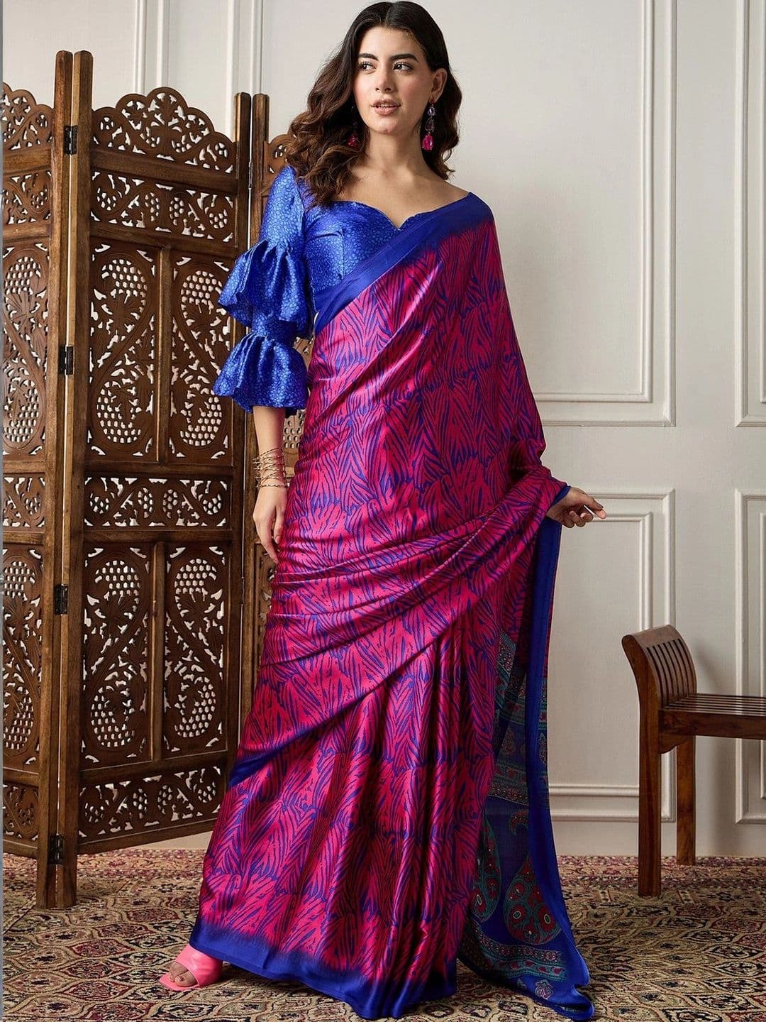 Saree mall Satin Designer Block Print Sarees - view 1