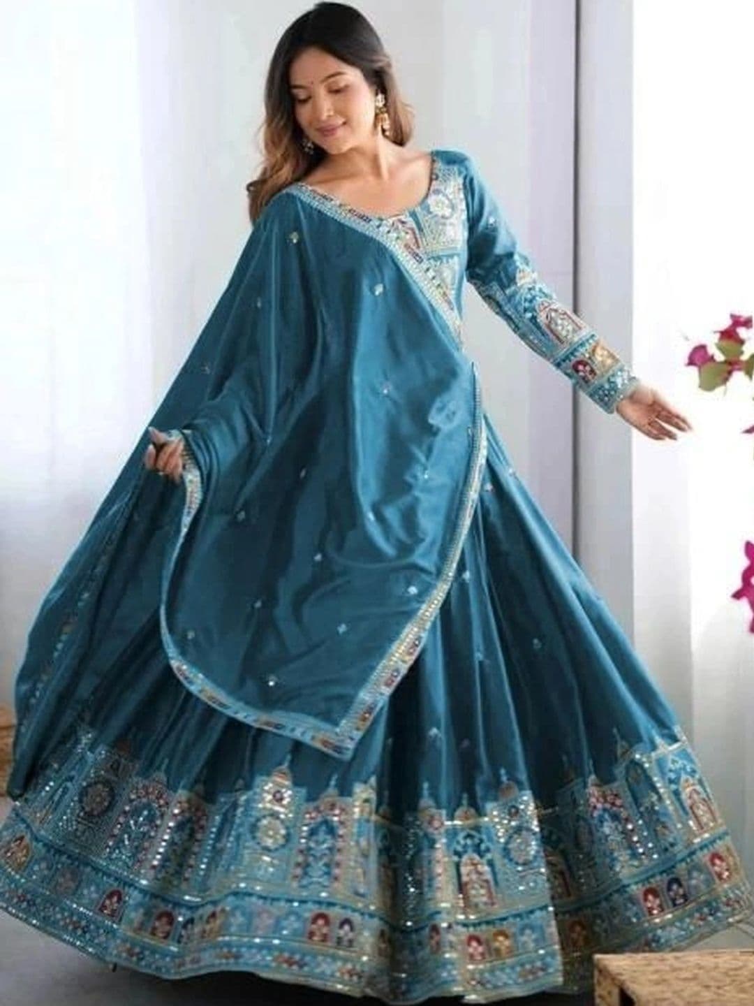Vishu Saree Embroidered Mirror Work Ready to Wear Lehenga & Blouse With Dupatta - view 1