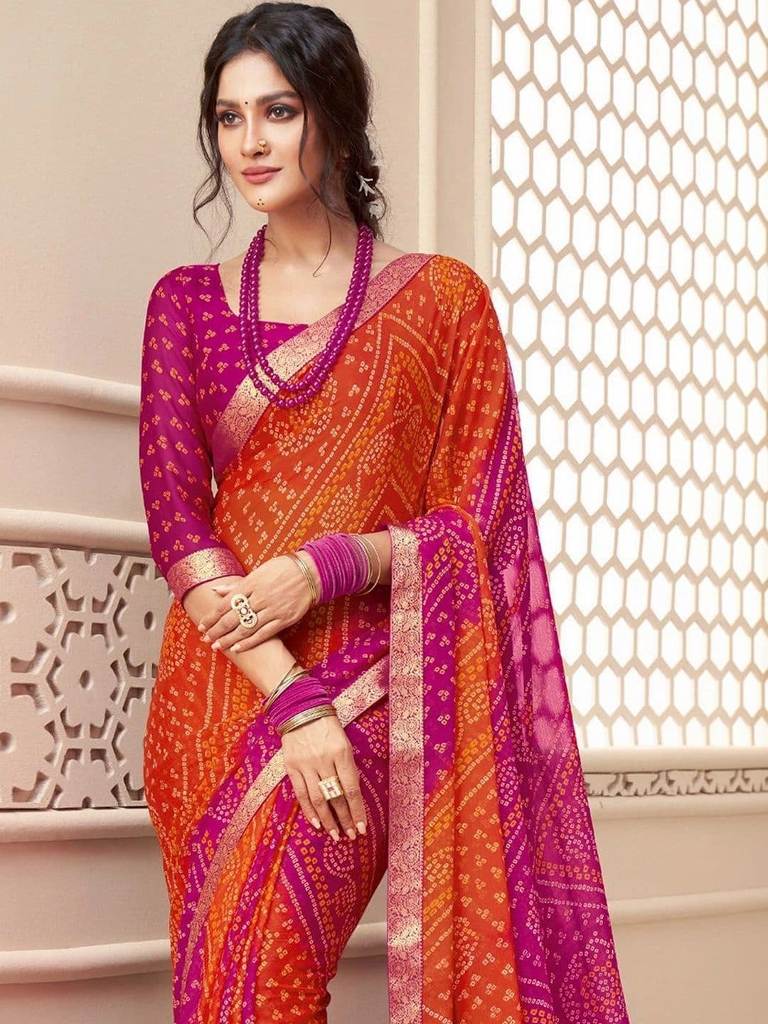 SANISA Bandhani Pure Chiffon Saree thumbnail 2