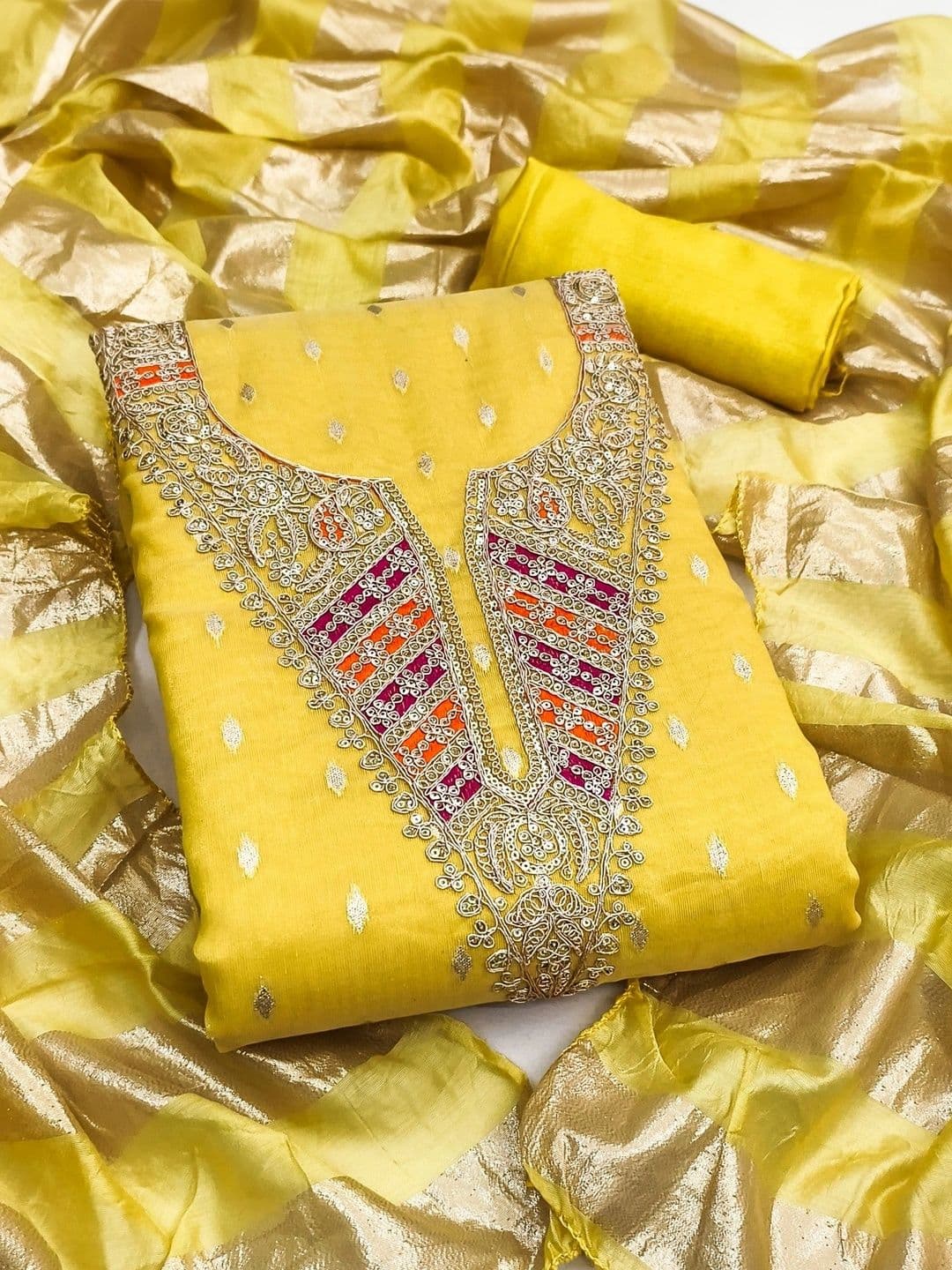 Dhaaga Ghar Embroidered Art Silk Unstitched Dress Material - view 1
