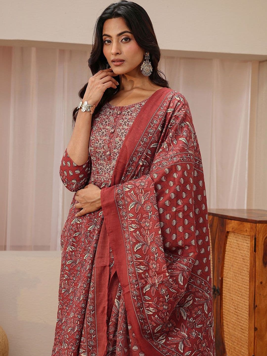 Gerua By Libas Libas Maroon Floral Printed Straight Suit Set thumbnail 5