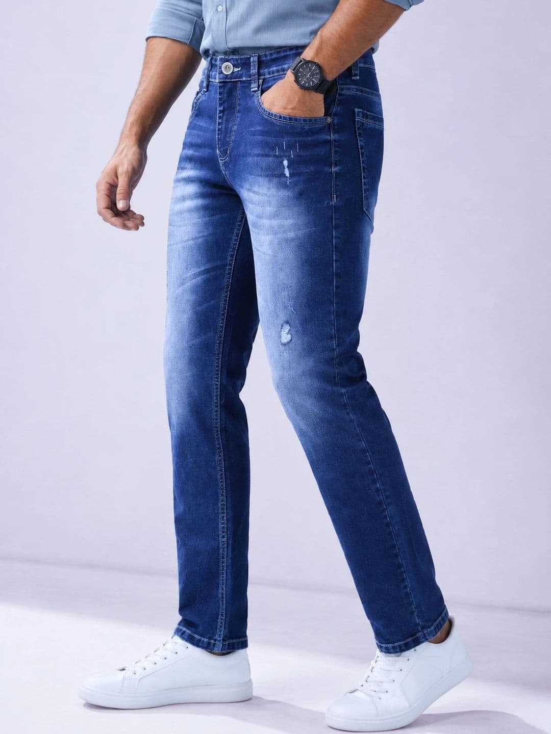 GEX Men Jean Regular Fit Mid-Rise Low Distress Light Fade Stretchable Jeans thumbnail 4
