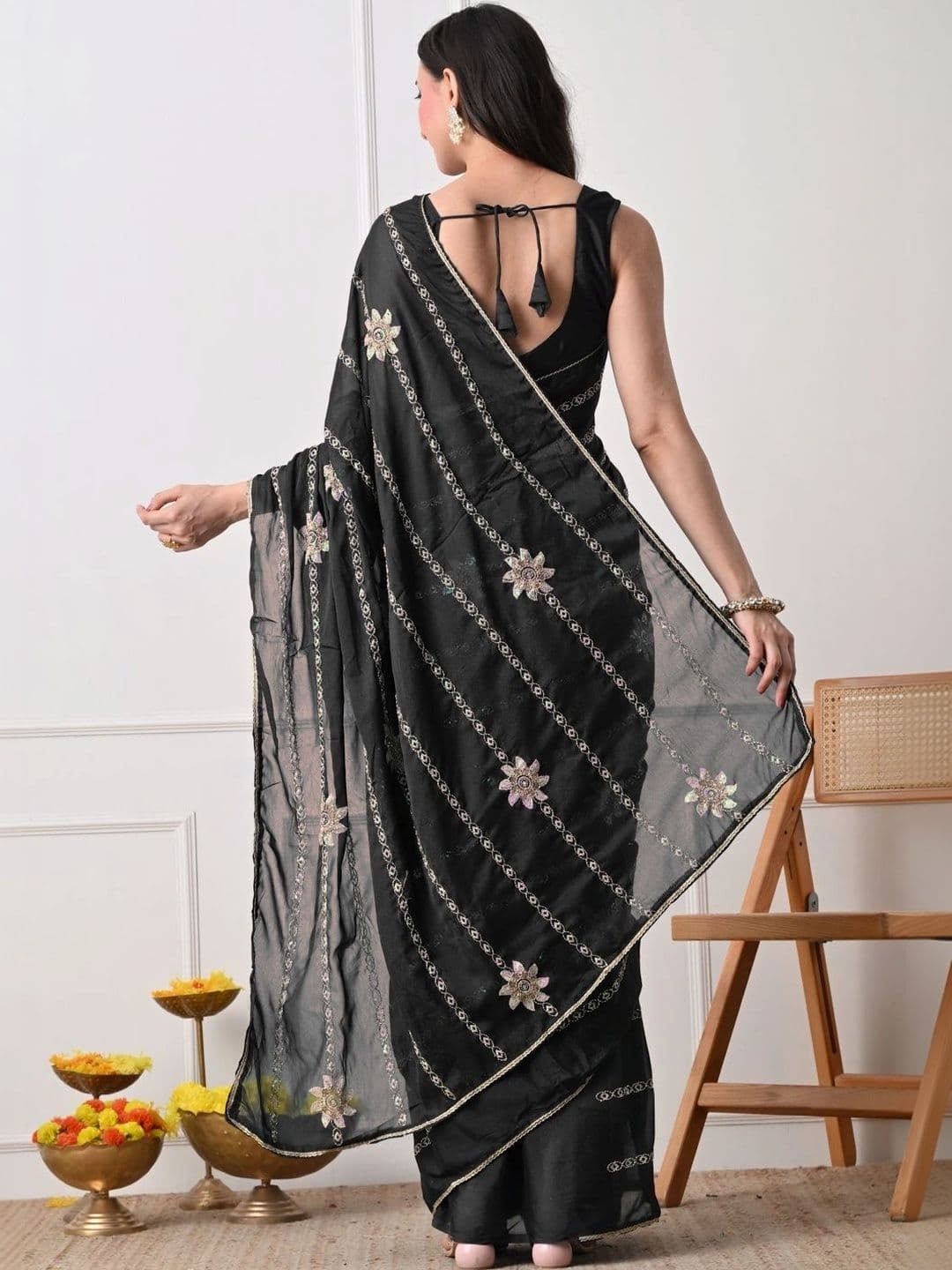 KALINI Embellished Embroidered Poly Georgette Saree thumbnail 4