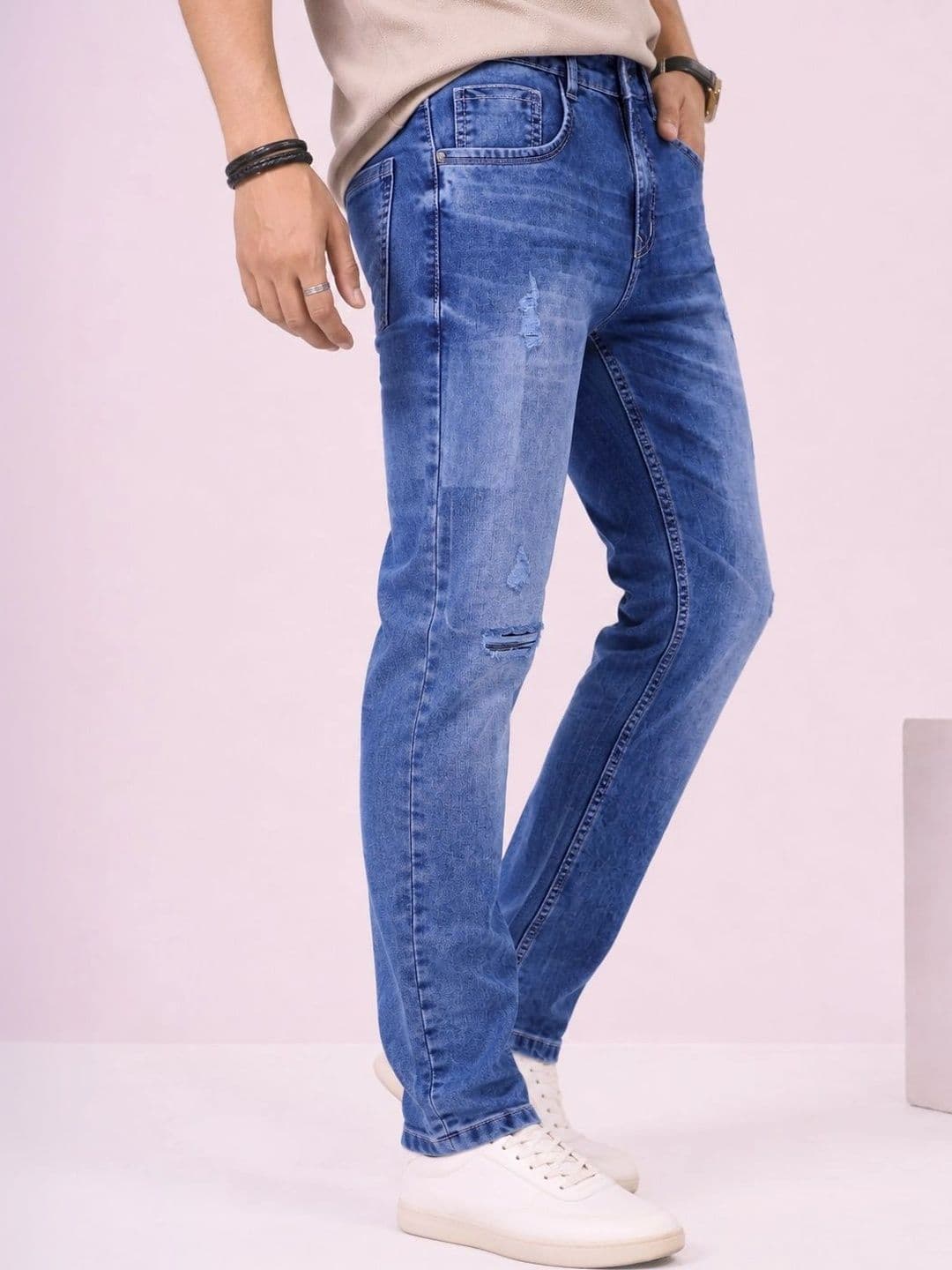 GEX Men Jean Regular Fit Mid-Rise Low Distress Stretchable Jeans thumbnail 5