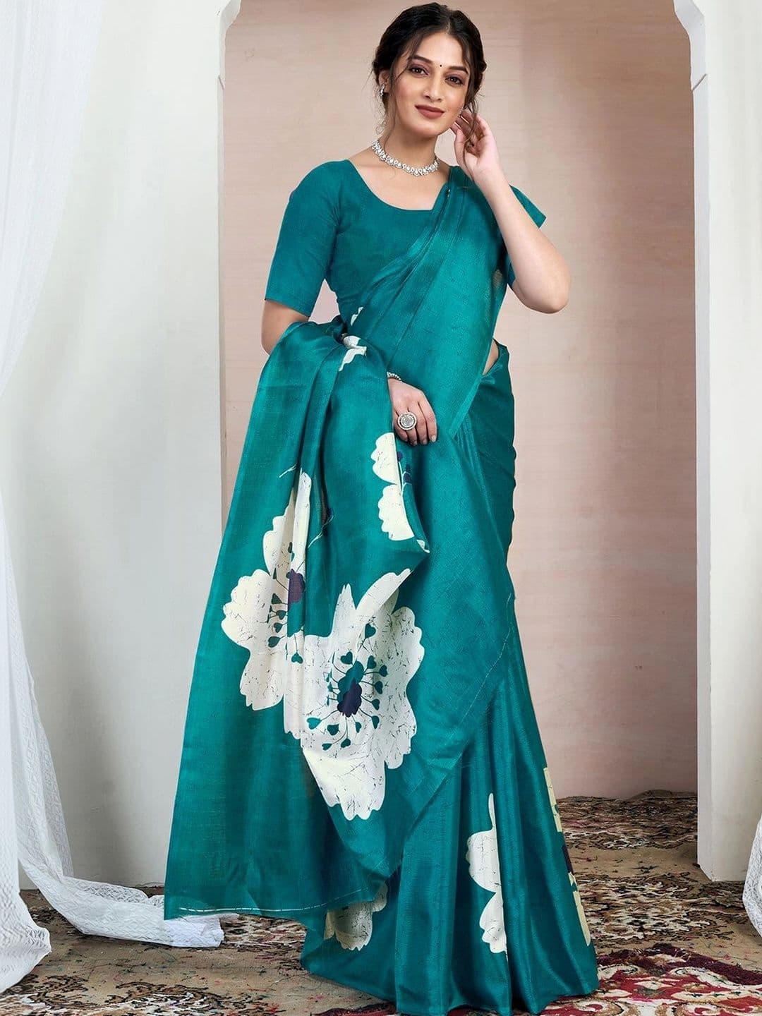 SANISA Floral Pure Cotton Saree thumbnail 7