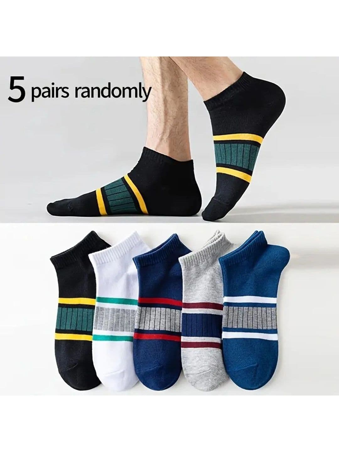 Moda Rapido Men Pack of 5 Cotton Blend Striped Ankle Length Socks thumbnail 3