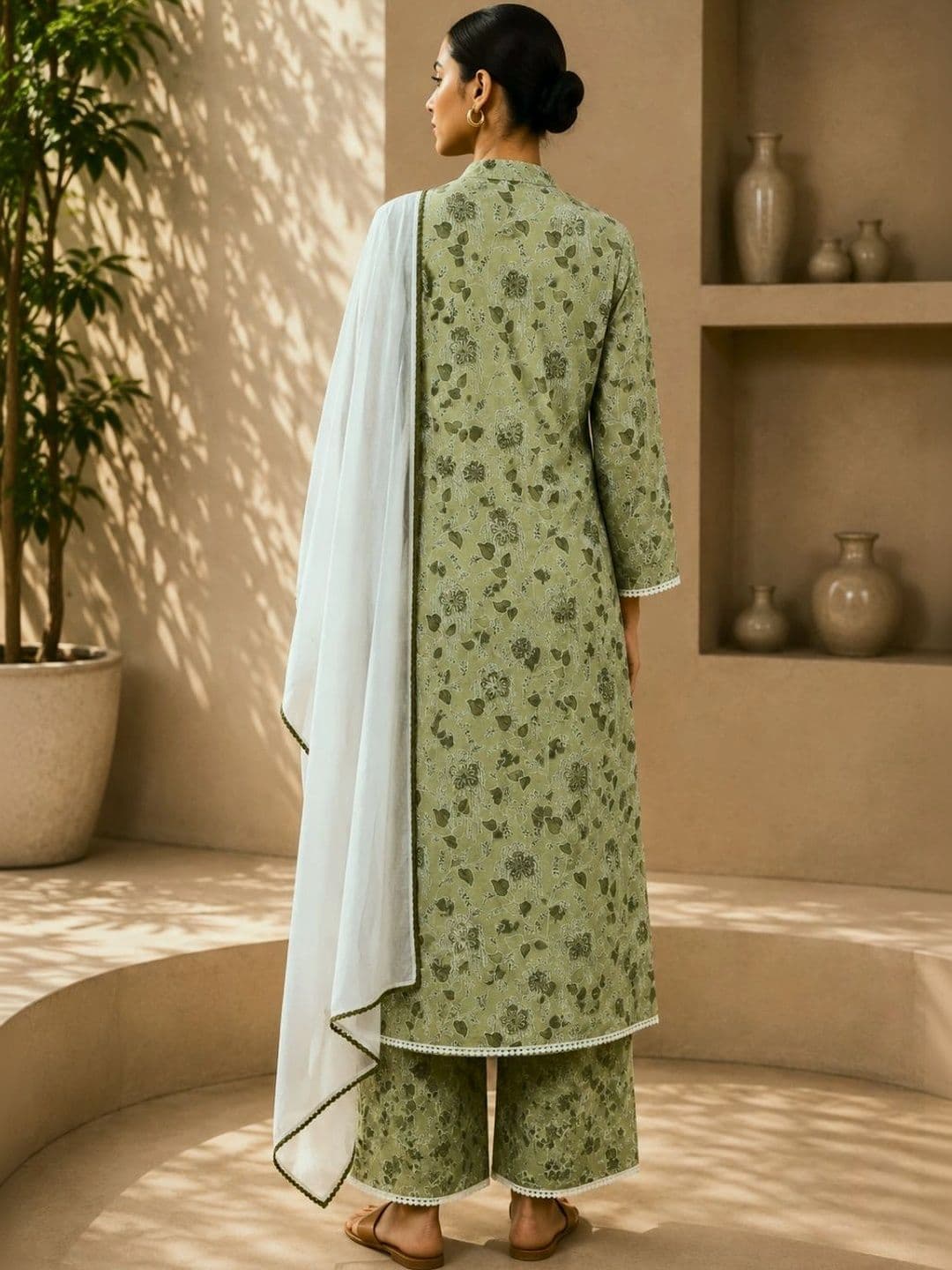 SILCHIC Women Ethnic Motifs Printed Regular Pure Cotton Kurta with Palazzos & With Dupatta thumbnail 2
