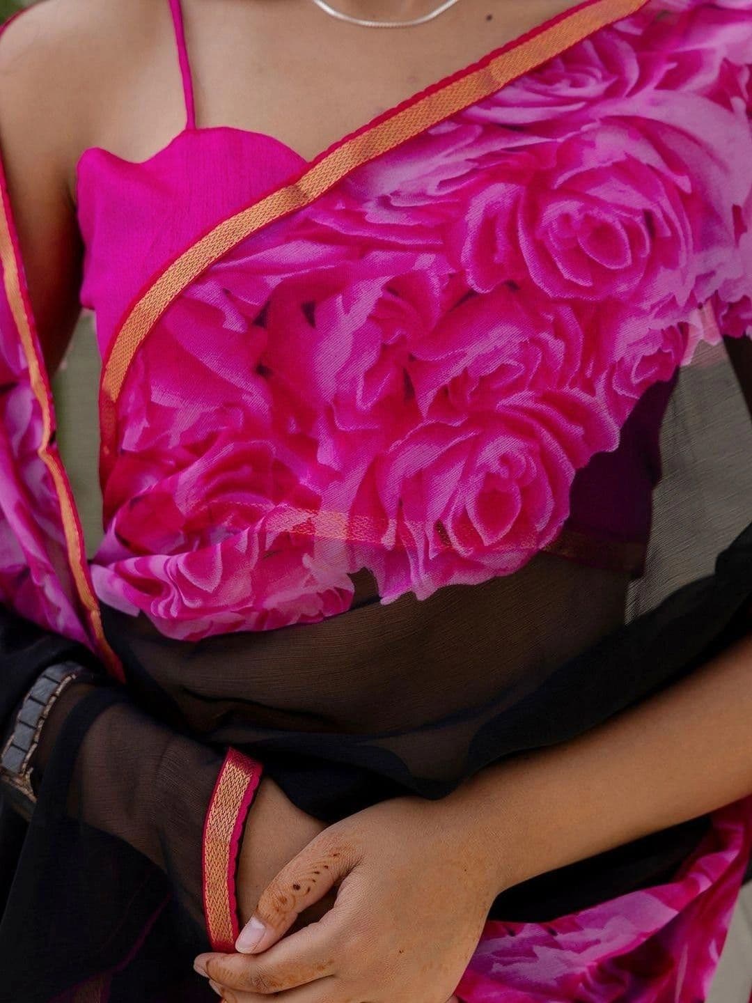 SANISA Floral Pure Chiffon Saree thumbnail 3