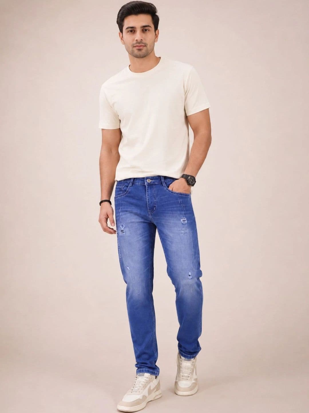 GEX Men Jean Regular Fit Mid-Rise Mildly Distressed Stretchable Jeans thumbnail 5