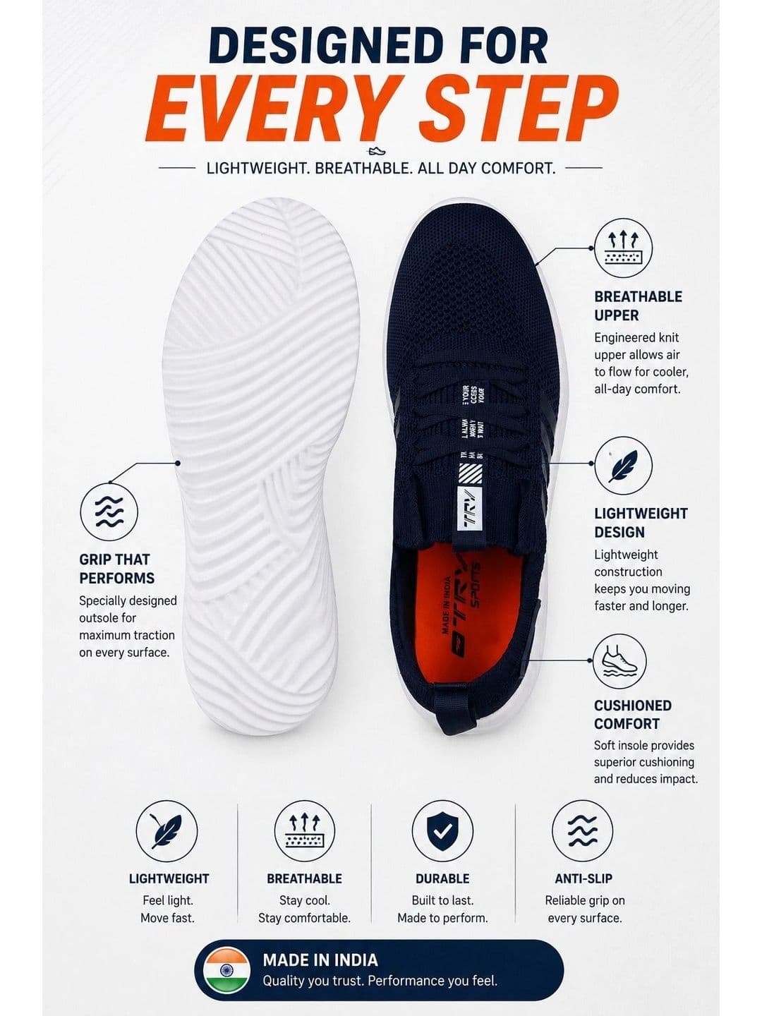 TRV Men Mesh Running Non-Marking Shoes thumbnail 7