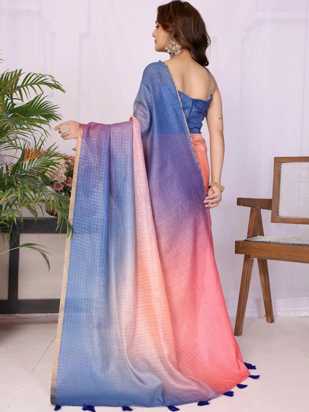 Pixie lane Ombre Zari Linen Blend Saree thumbnail 2