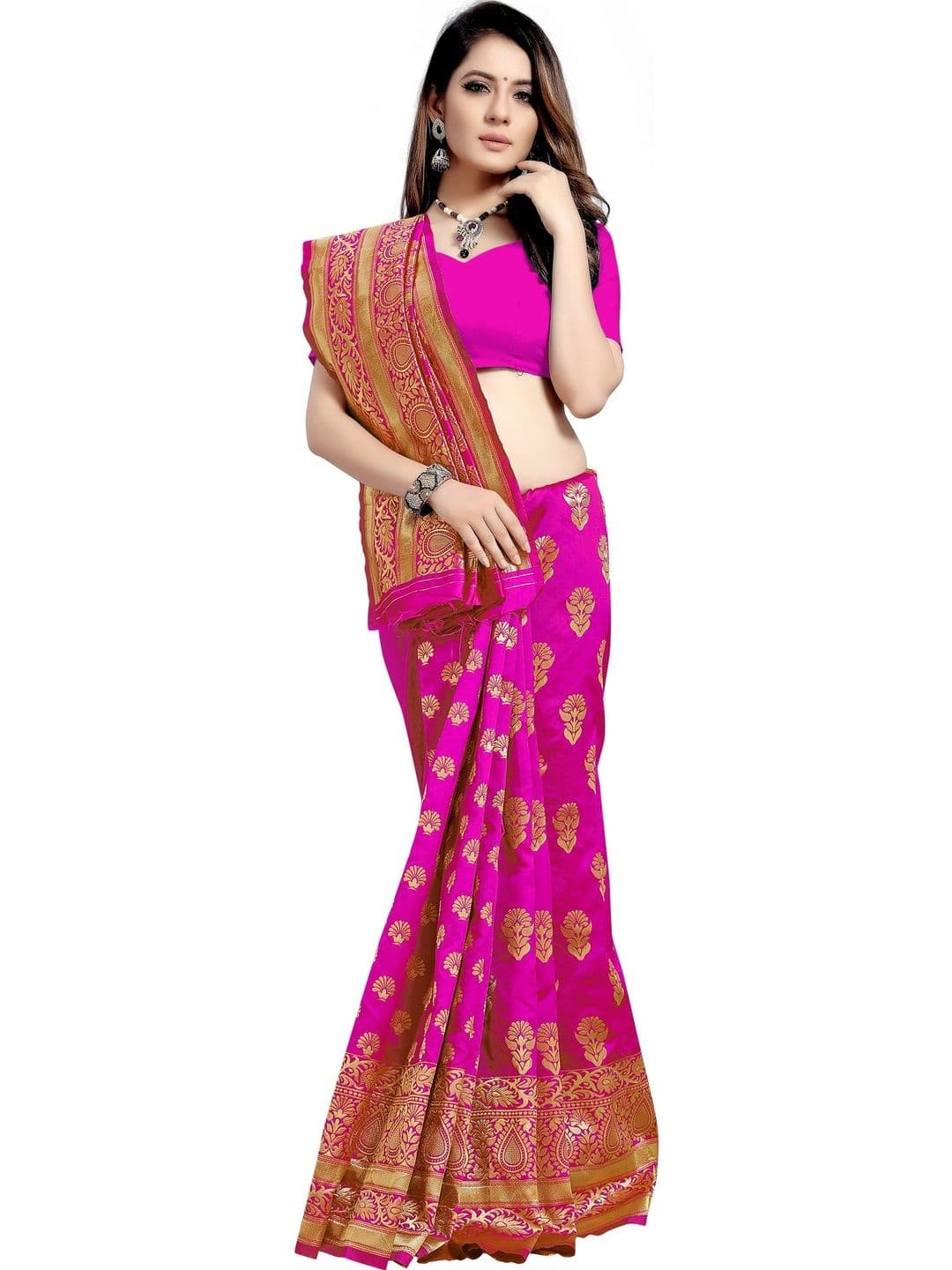 TINA FASHION Floral Zari Art Silk Fusion Banarasi Saree thumbnail 4