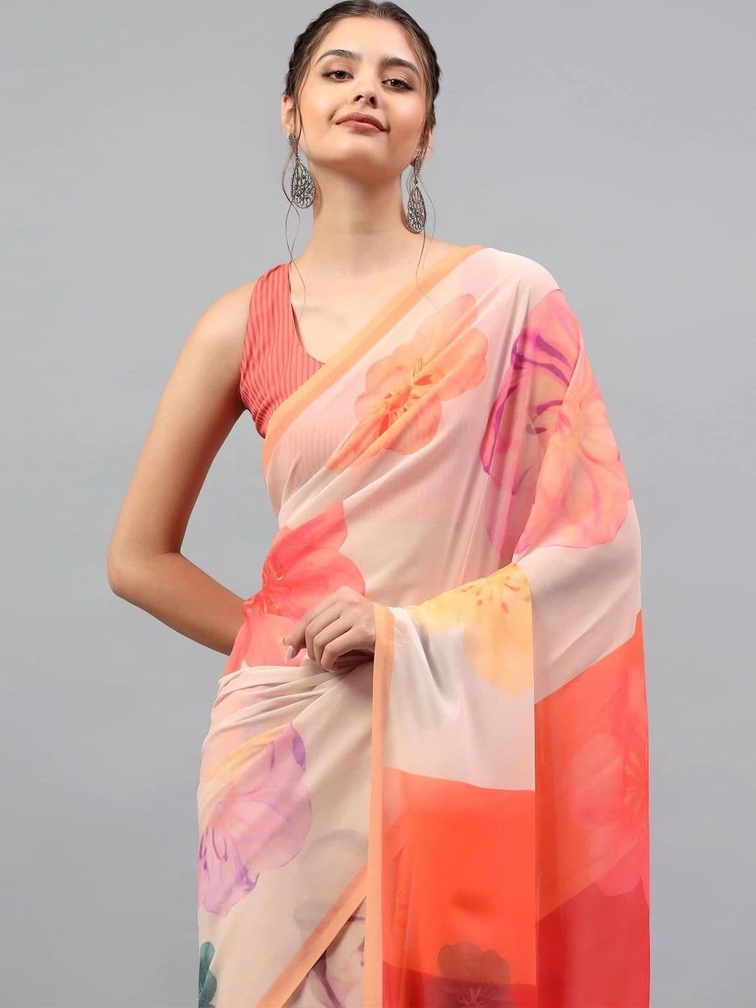 Pixie lane Floral Poly Georgette Saree thumbnail 6