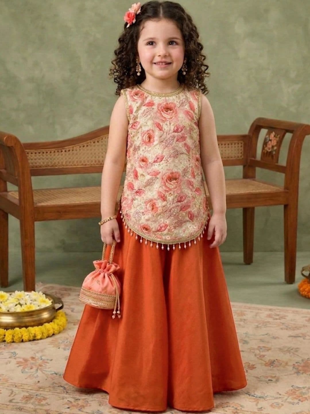 Sangria Girls Embroidered Thread Work Ready to Wear Lehenga & - view 1
