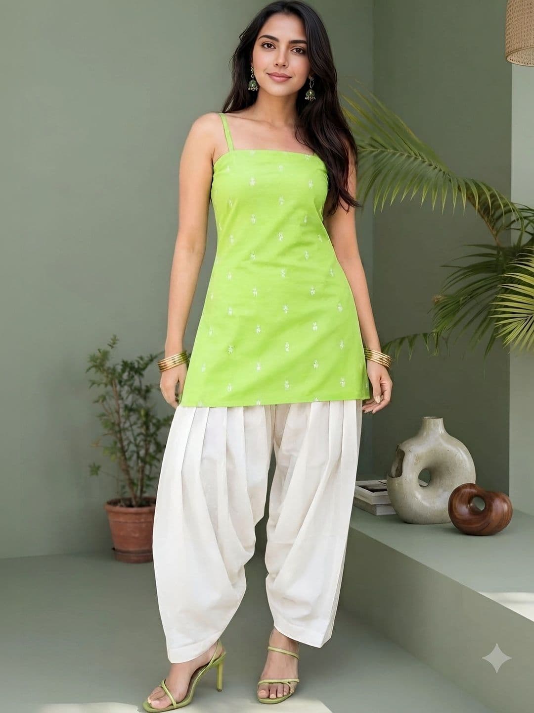 HERE&NOW Women Ethnic Motifs Printed Regular Pure Cotton Kurta with Dhoti Pants thumbnail 5