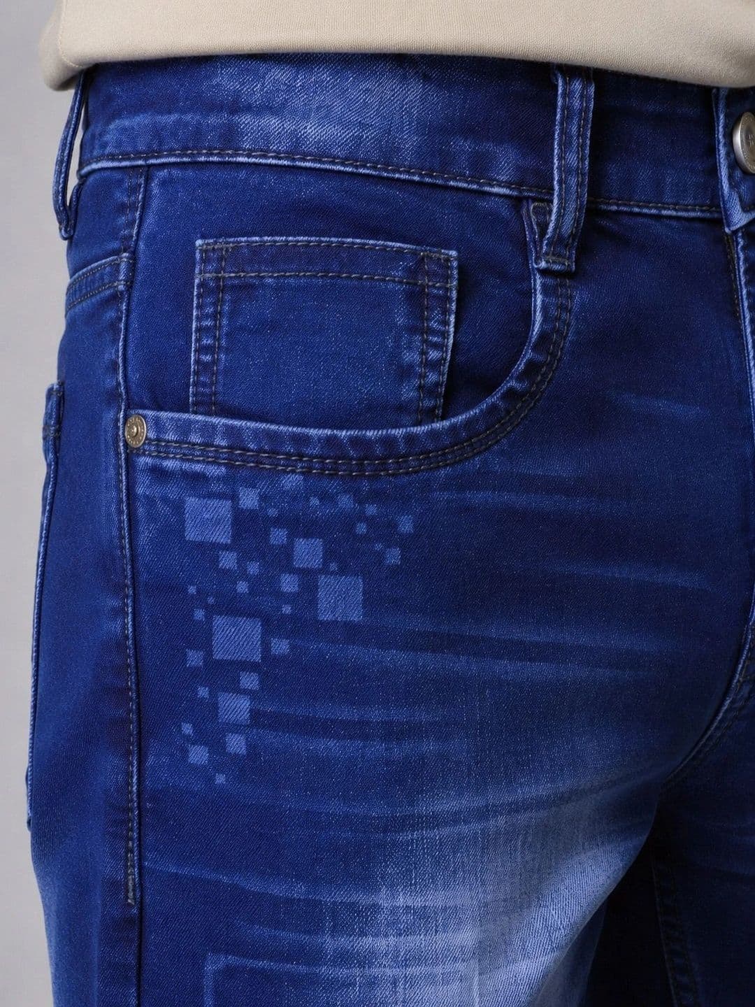 GEX Men Jean Regular Fit Mid-Rise Low Distress Printed Stretchable Jeans thumbnail 6