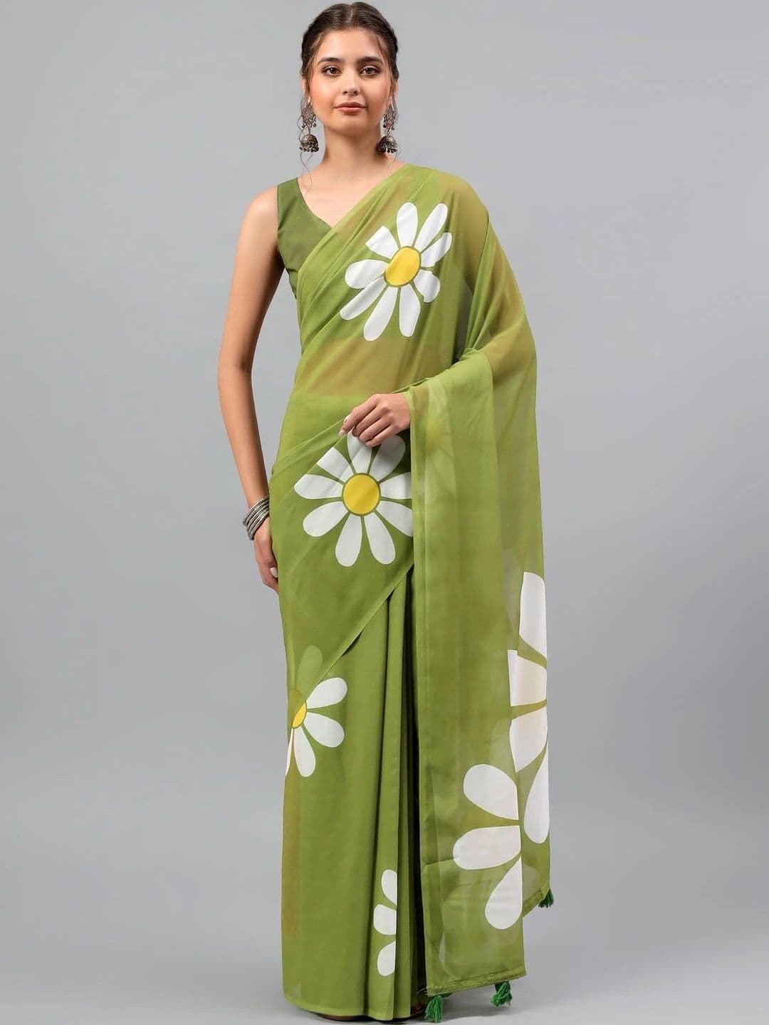 Pixie lane Floral Pure Georgette Saree thumbnail 4