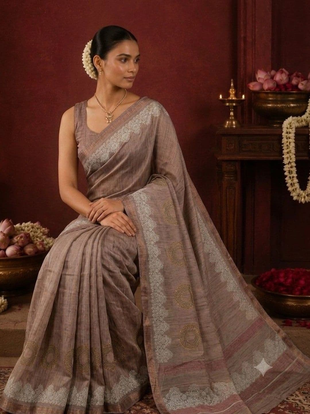 AARYAN SAREES Art silk Cream Designer saree thumbnail 7