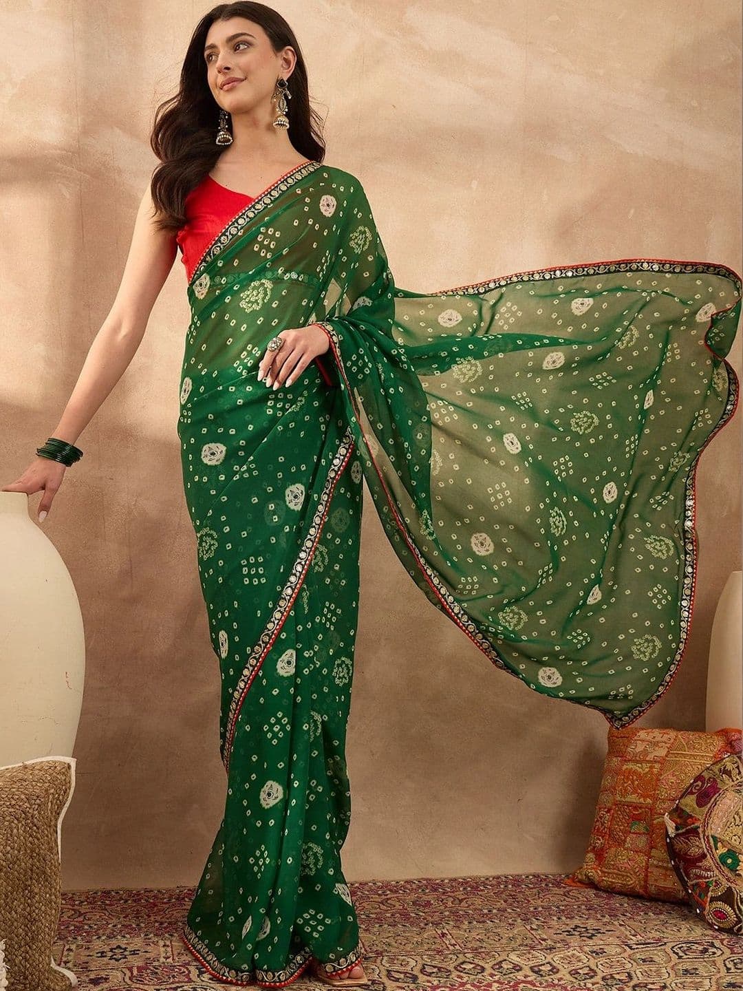 Sangria Bandhani Poly Georgette Designer Bandhani Saree thumbnail 4