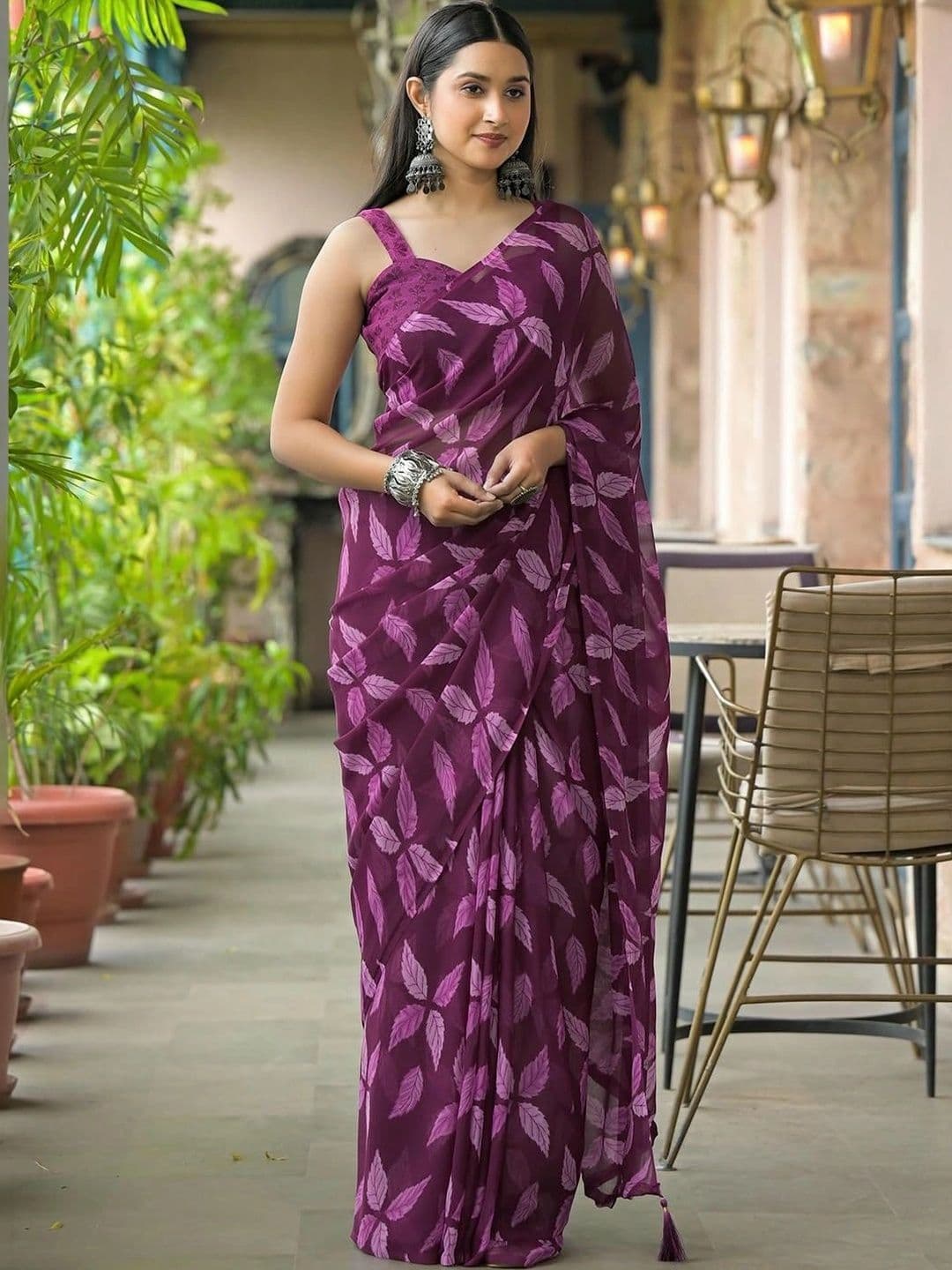 Pixie lane Floral Poly Chiffon Saree thumbnail 2