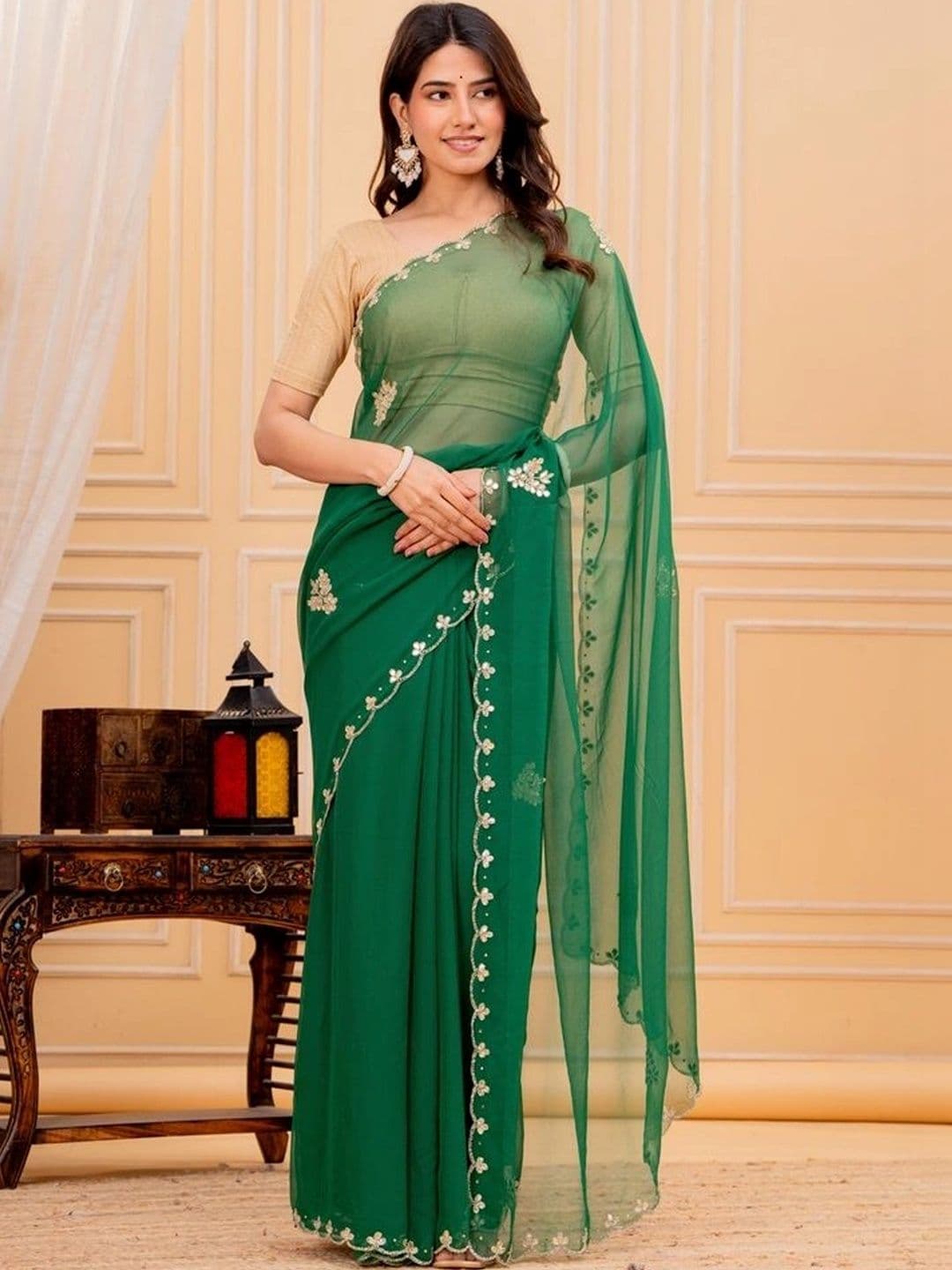 Threads By Tarang Embroidered Pure Georgette Saree thumbnail 6