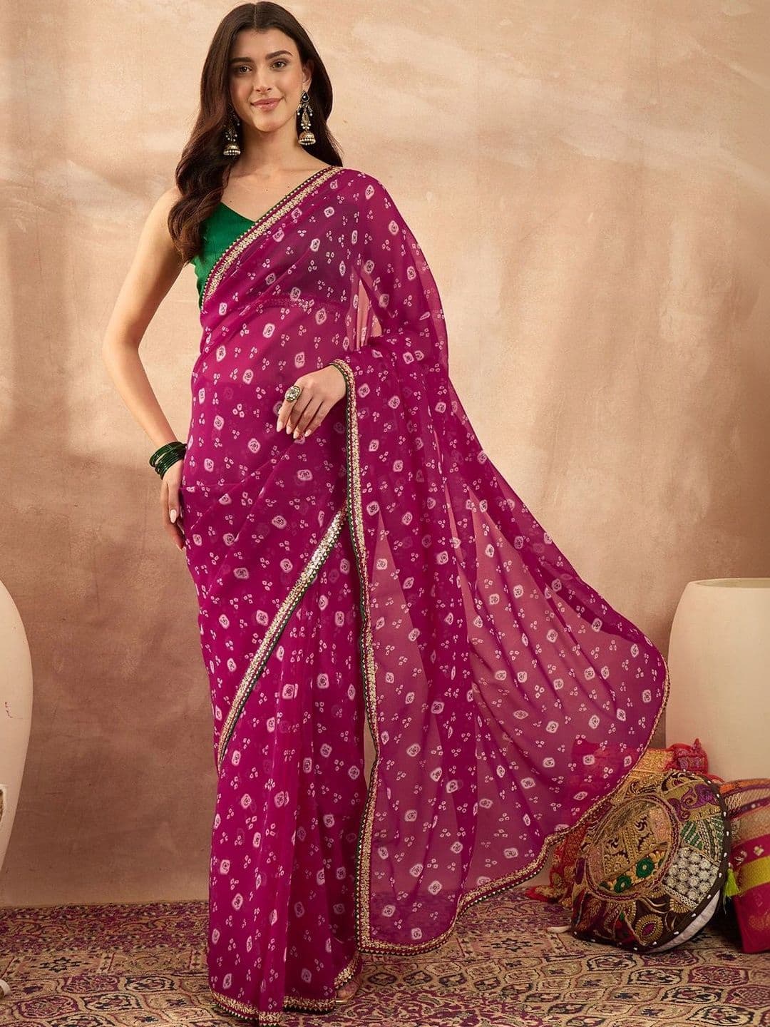 Sangria Bandhani Poly Georgette Designer Bandhani Saree - view 1