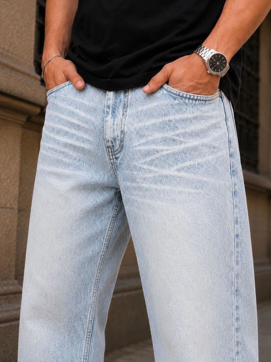 MQ Denim Men Straight Fit Mid-Rise Low Distress Light Fade Jeans thumbnail 6