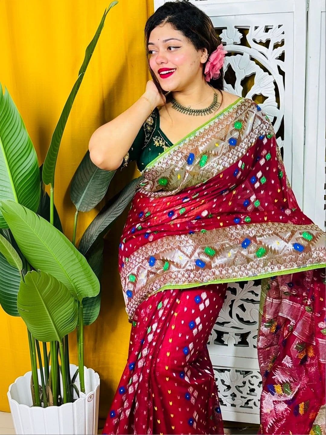 Basana Saree Kuthir Woven Design Zari Silk Cotton Jamdani Sarees thumbnail 4