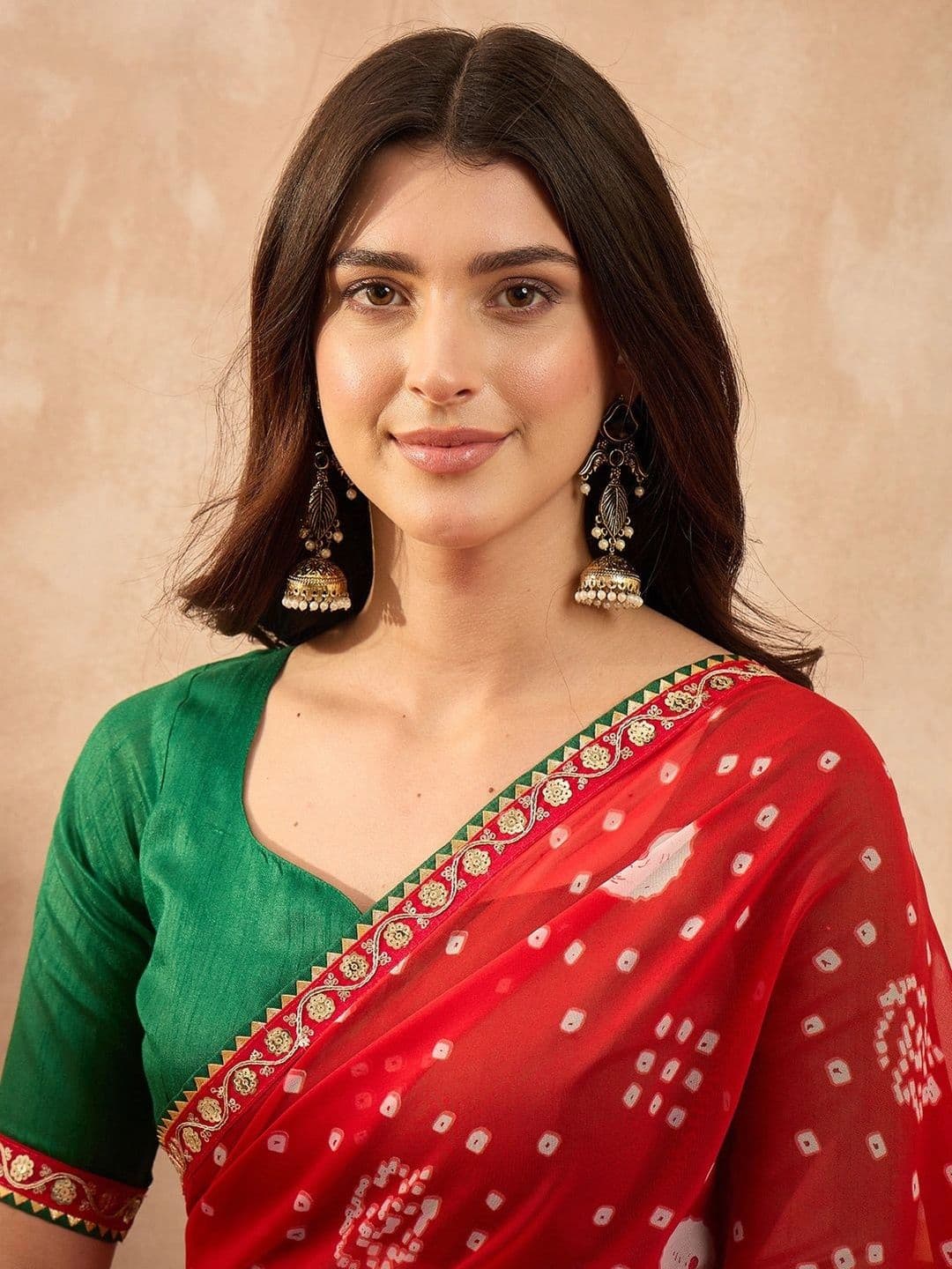 Sangria Bandhani Mirror Work Poly Georgette Designer Bandhani Saree thumbnail 2